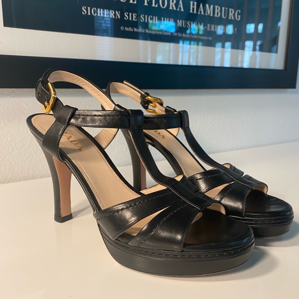 PRADA Platform Size 37/ 7 in Black Lather - Picture 2 of 6